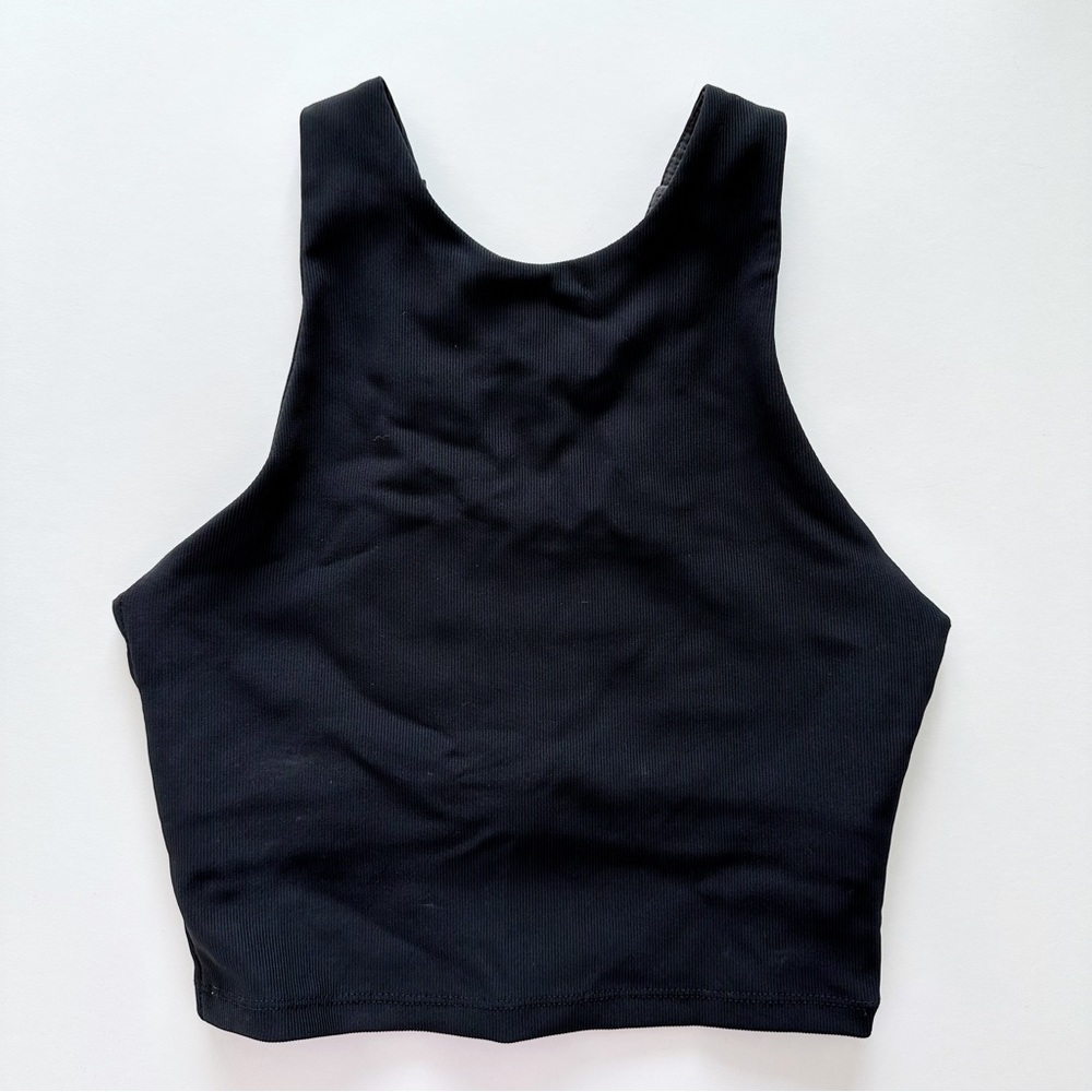 Kyodan Black Ribbed Tight Fit Sports Bra Cropped Tank Top XS